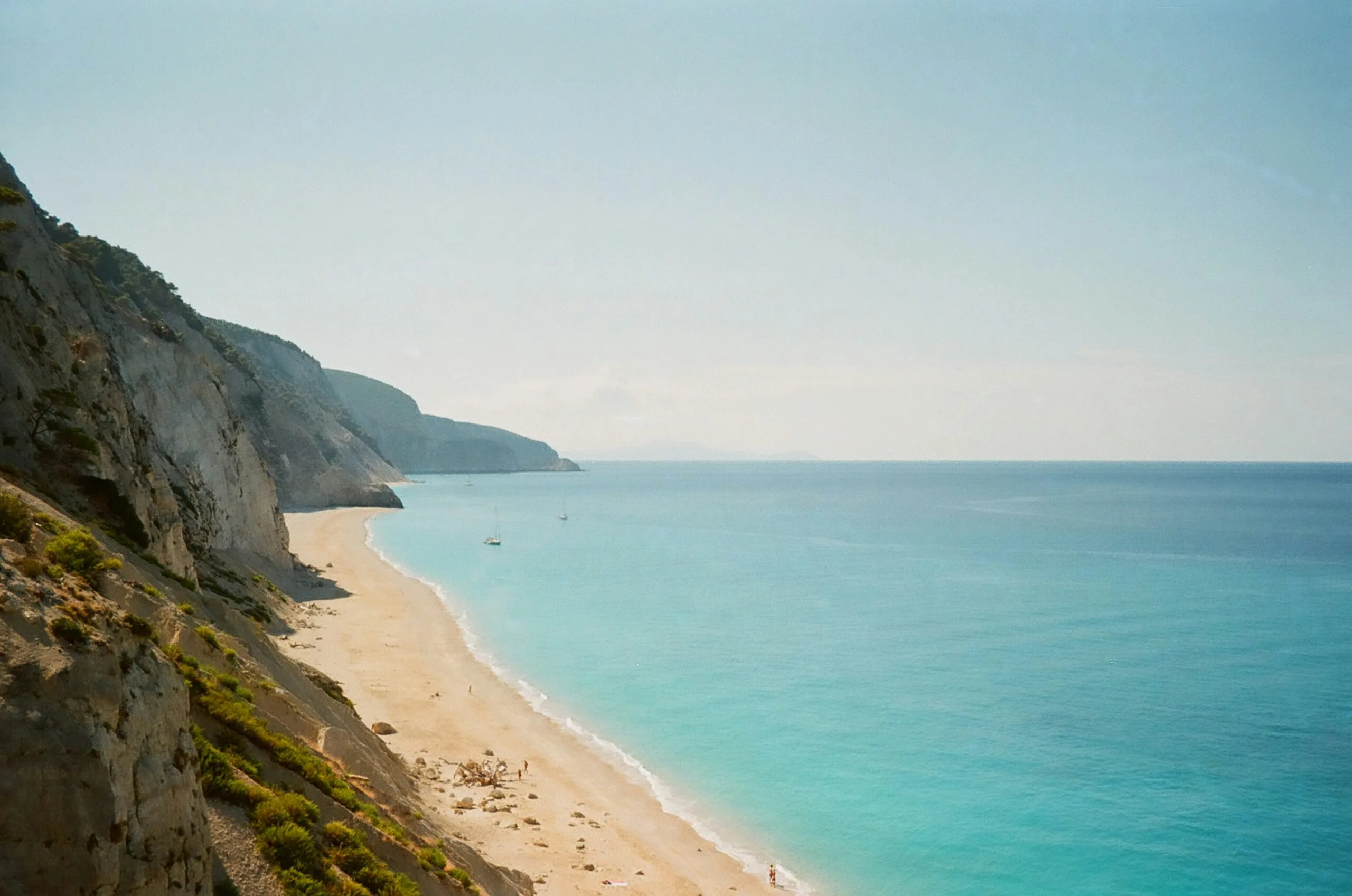 Egremni Beach cliffs and long shoreline on Lefkada west coast