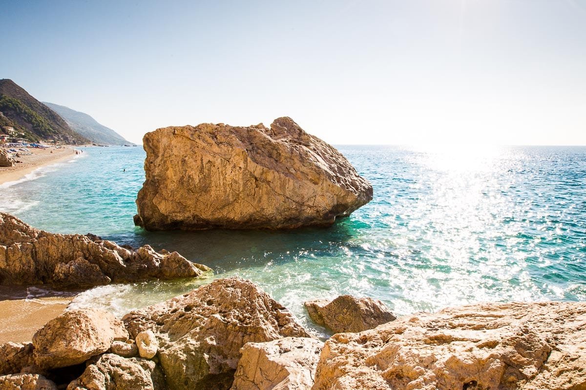 Kathisma Beach and the open Ionian Sea on Lefkada west coast