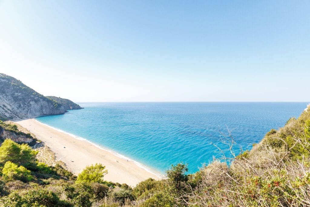 Milos Beach and turquoise water near Agios Nikitas in Lefkada