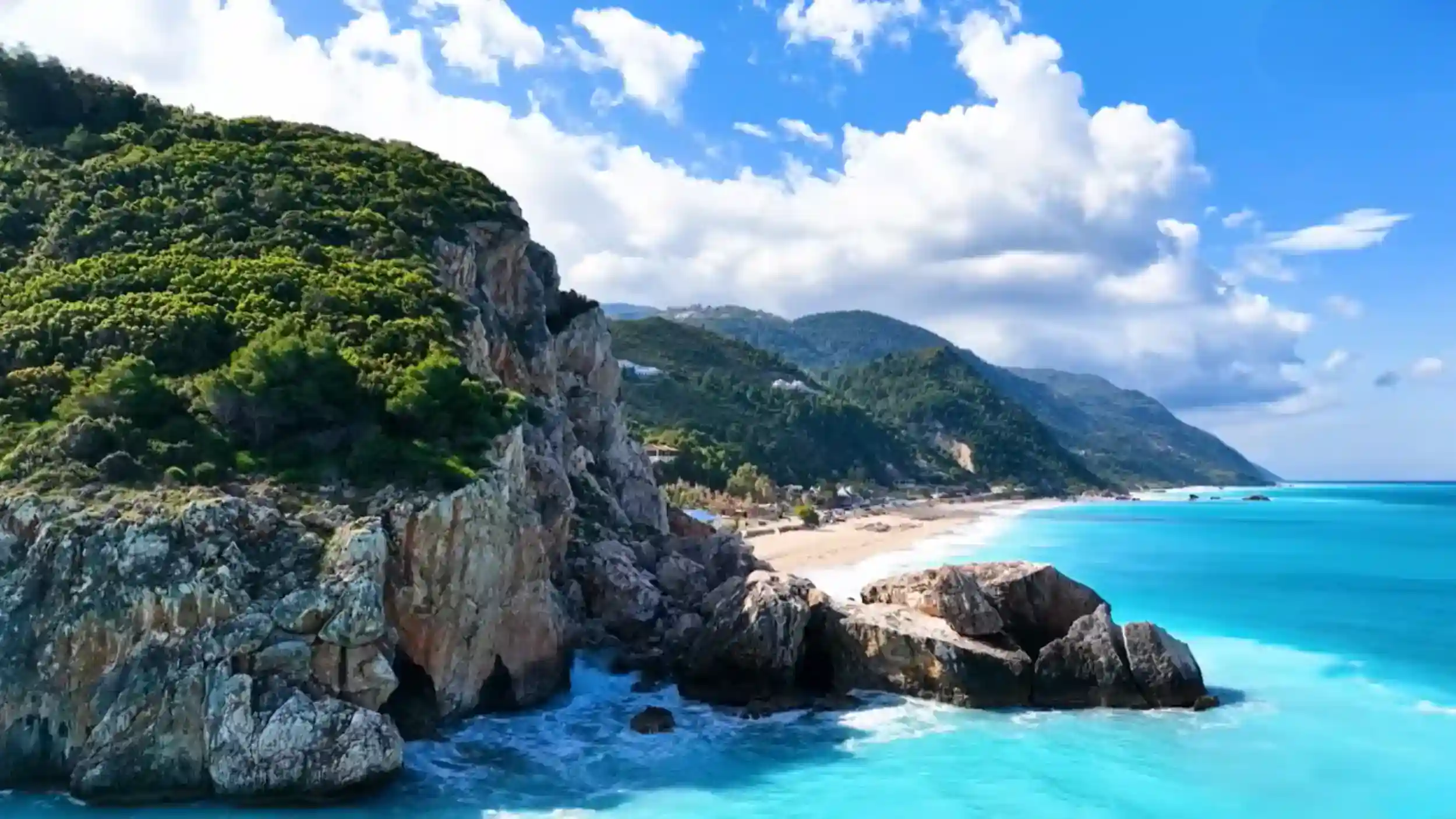 Porto Katsiki Beach cliffs and blue water during daytime